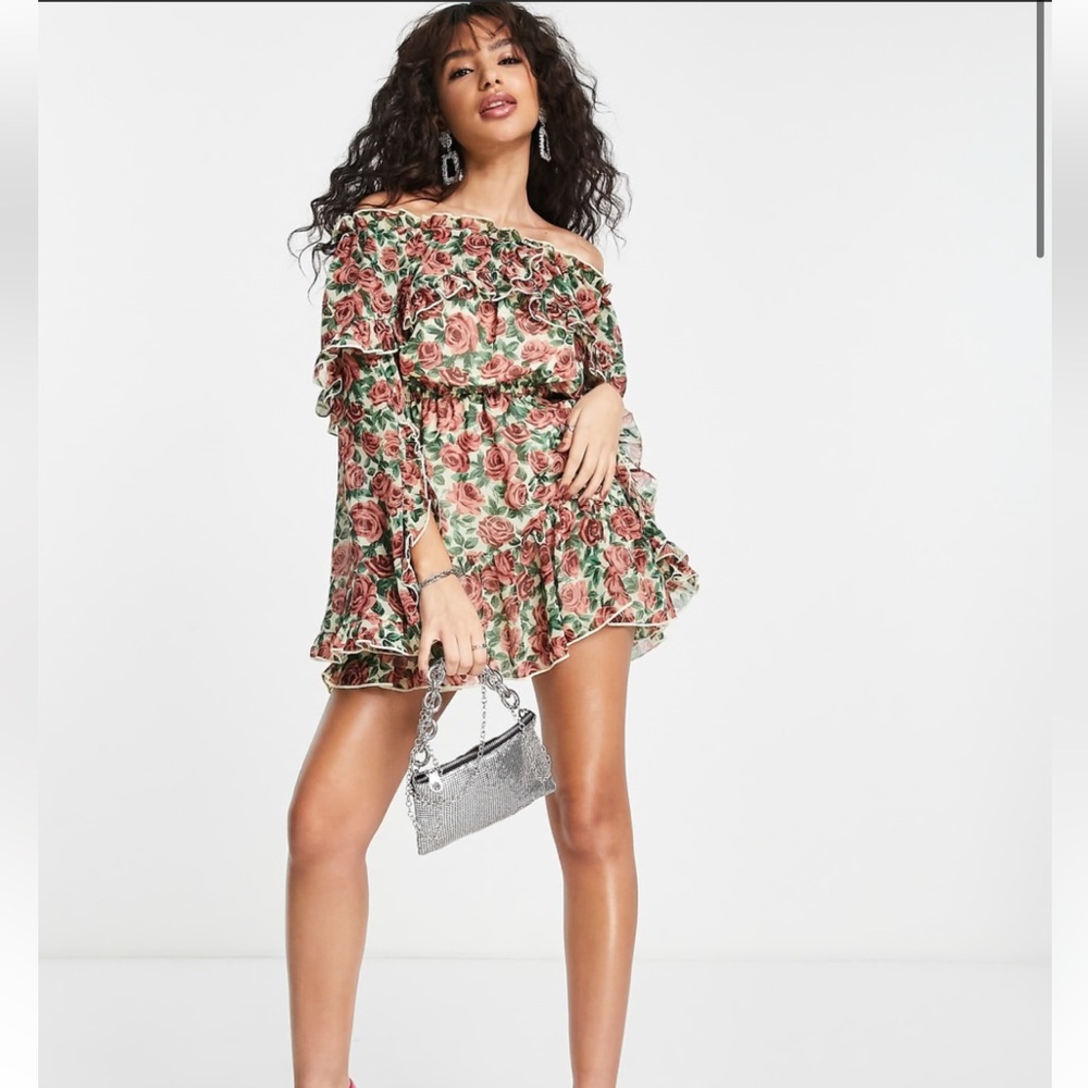 Topshop Frill Ruffle Bardot Mini Dress